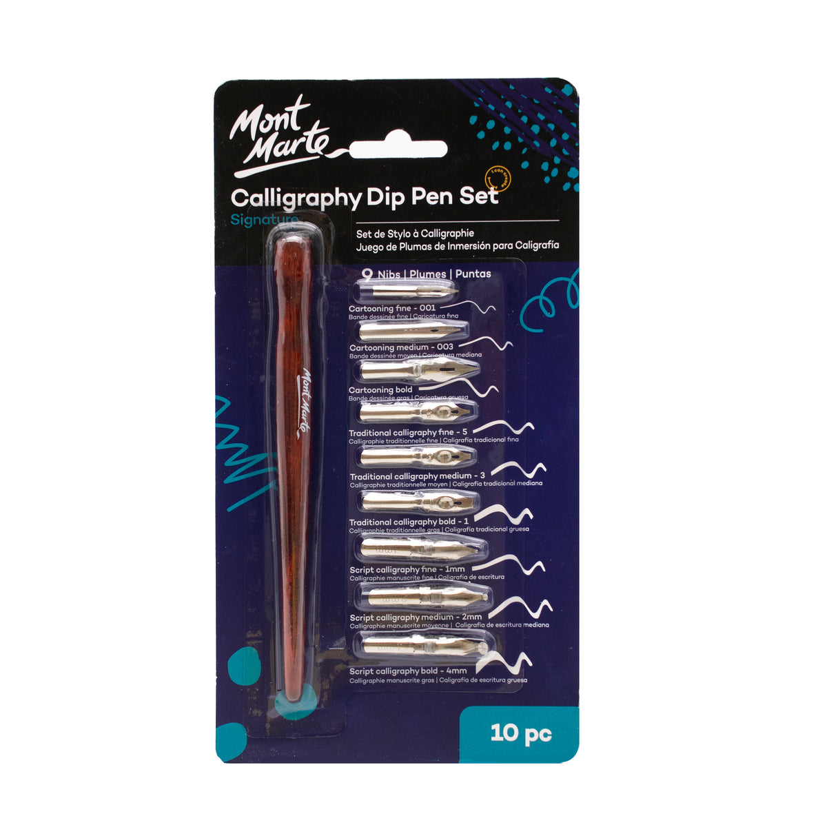 Mont Marte Kalligrafie Set Signature - Holzfederhalter mit 9 Spitzen - SETL