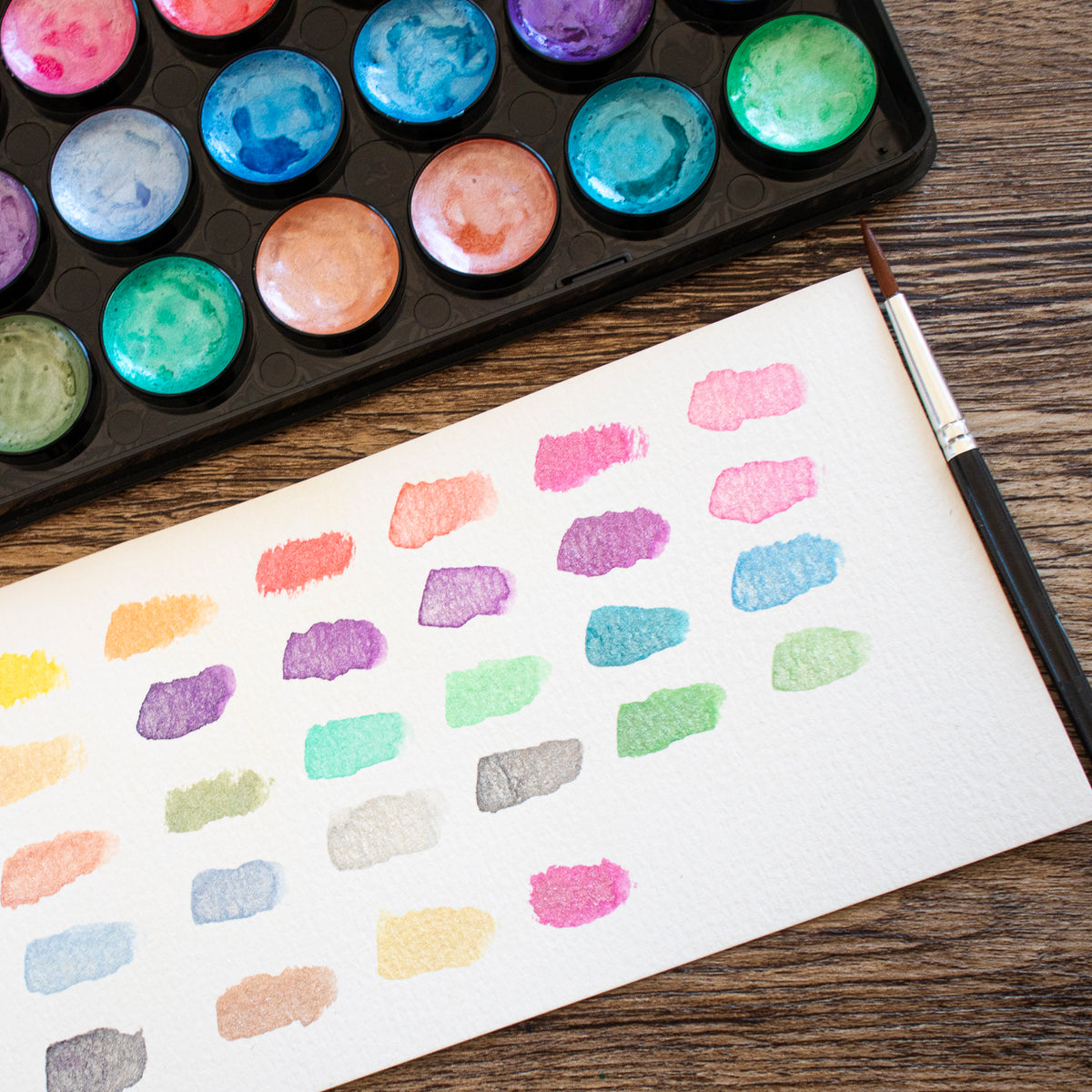 Mont Marte Aquarellfarben Signature – 36 Metallic Farben - mit Pinsel - SETL